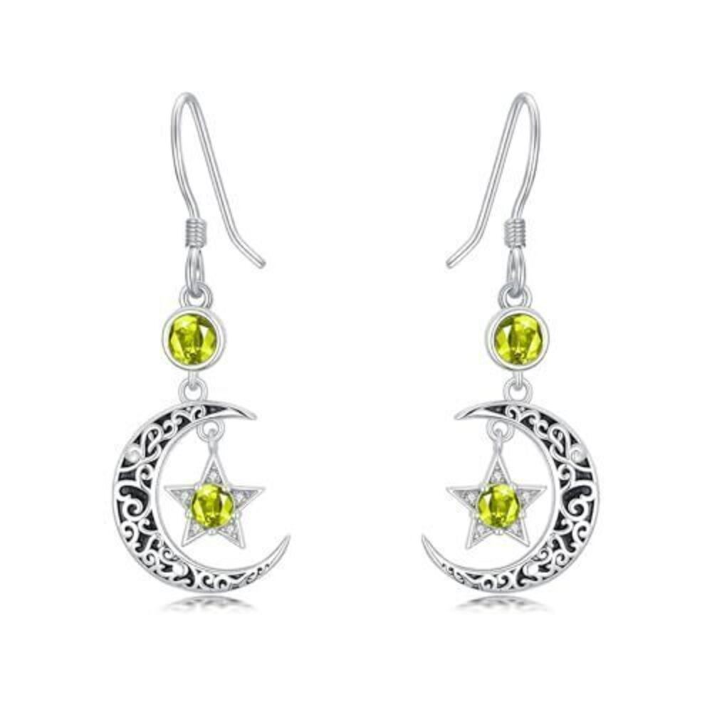7487 Moon Star Peridot Birthstone Earrings 925 Sterling Silver Black